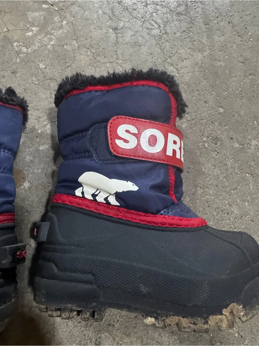 Sorel Kids Navy and Red Winter Snow Boots with Black Soles